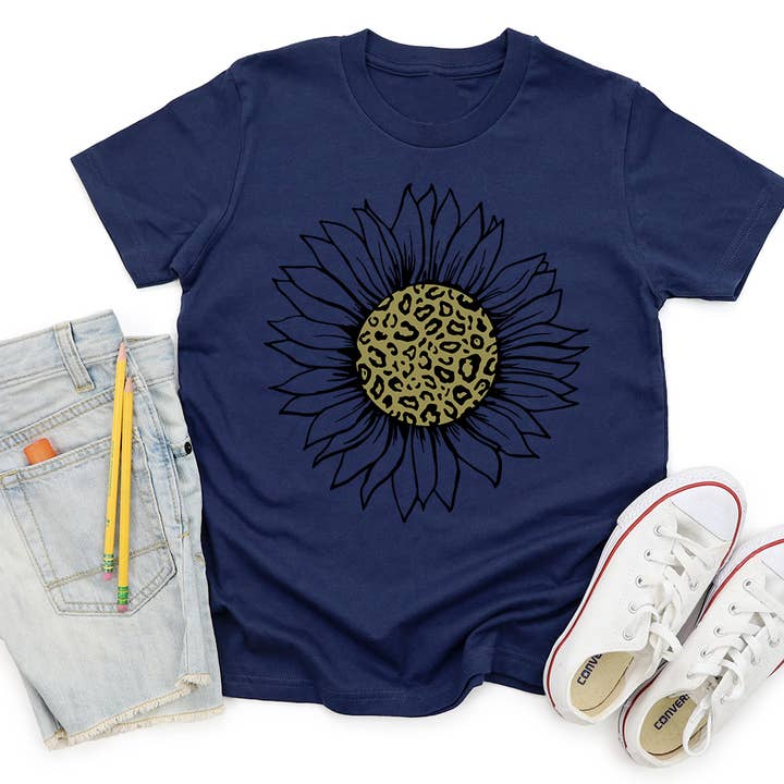 Gold Leopard Print Sunflower Graphic tee for wholesale by Kids By Kissed Apparel