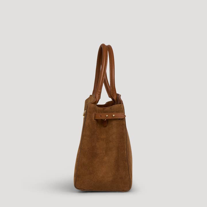 Voemièn - Wholesale Top Handle Bag - Women's - Driade Bag in Tan Suede and Dollar Leather2