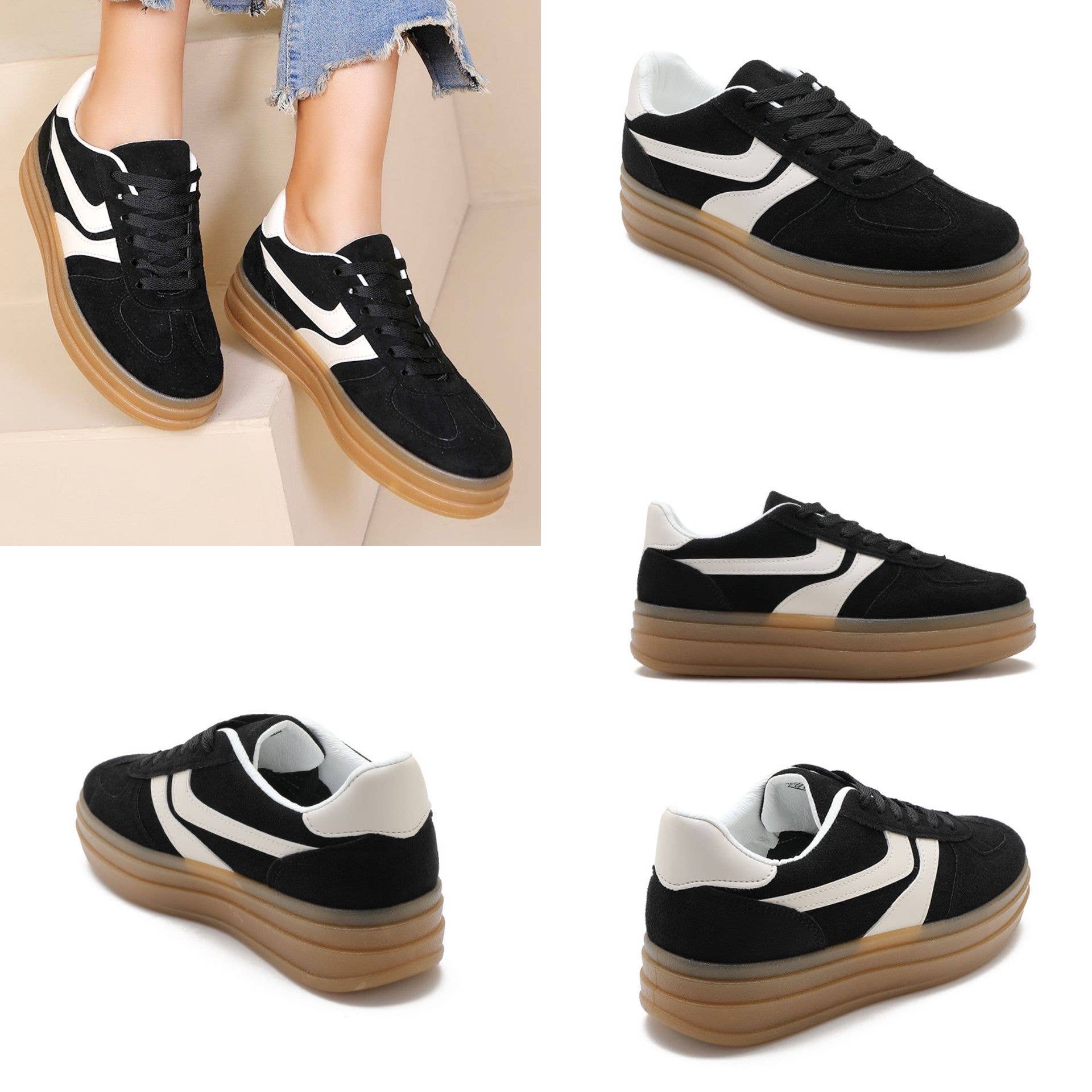 No Doubt Shoes - Wholesale Lifestyle Sneakers - Women's - WOMEN'S PLATFORM FAUX SUEDE LACE UP GUM SOLE SNEAKERS 9