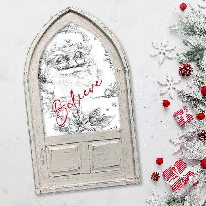 Jarmz Designs – Großhandel Weihnachtliche Wandkunst – Kleiner gewölbter Weihnachtsmann Sketch Believe