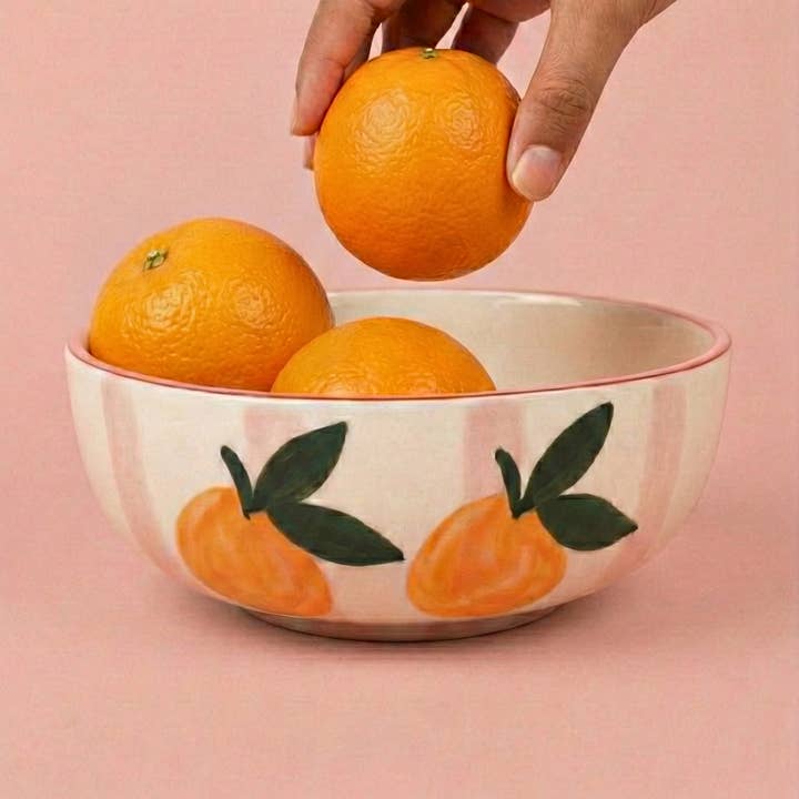 Ceramic Striped Orange Bowl, Pink - 5.5x5.5x2.5 Inches for wholesale by Casa Amarosa