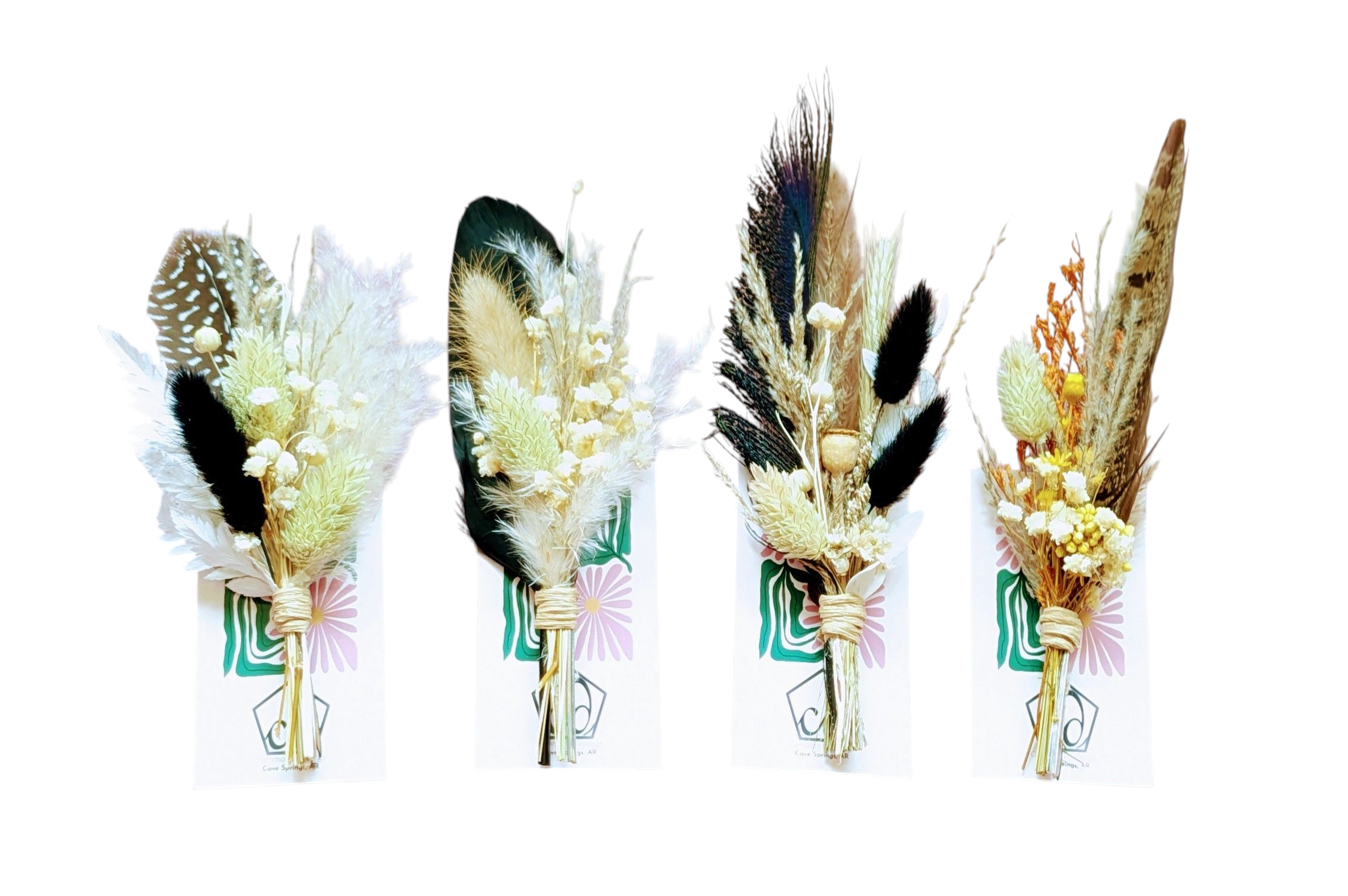 BrimBuds - Vente Accessoire pour chapeau – femme - Ensemble de 4 épingles de chapeau florales et plumes - tons neutres et terreux4