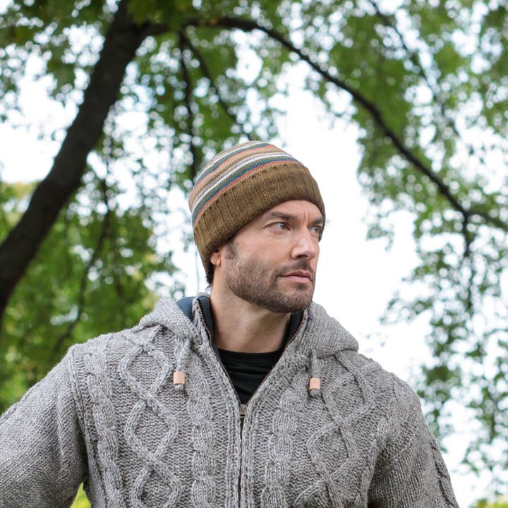 Boston Beanie – Striped Wool Knit Hat for wholesale by Lost Horizons Knitwear