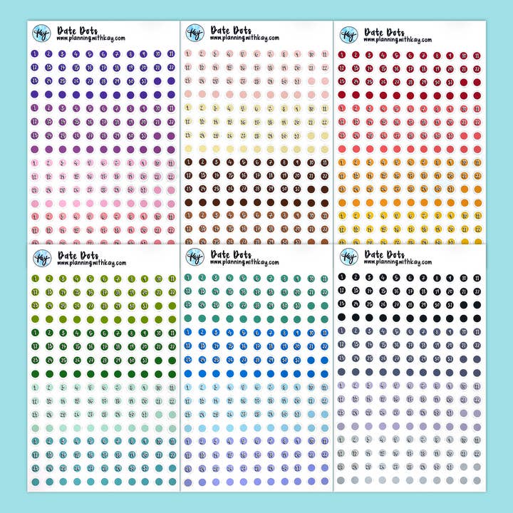 Date Dots (6 color variations!) for wholesale by Planning With Kay