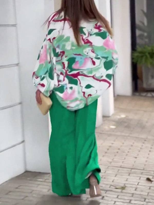 Plush Looks - Wholesale Set met top en broek (GEEN Loungewear) - Dames - Originele blouse in contrasterende kleur en stevige broek met wijde pijpen, set van 2 stuks4