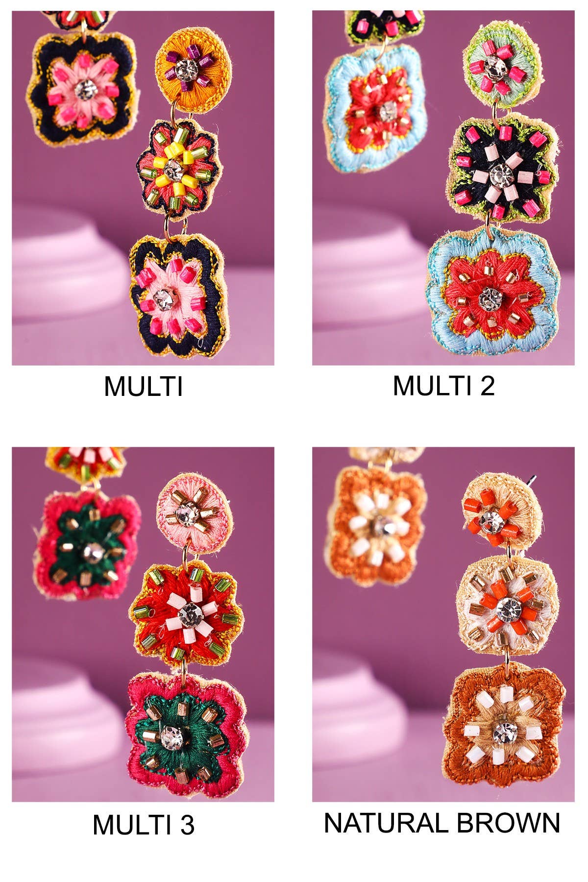 Urbanista - Wholesale Dangle Earrings - Hand Sewed Indian Flower Dangle Earrings3