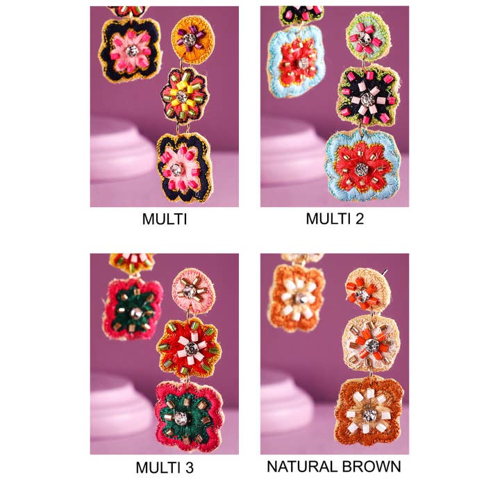 Urbanista - Wholesale Dangle Earrings - Hand Sewed Indian Flower Dangle Earrings3