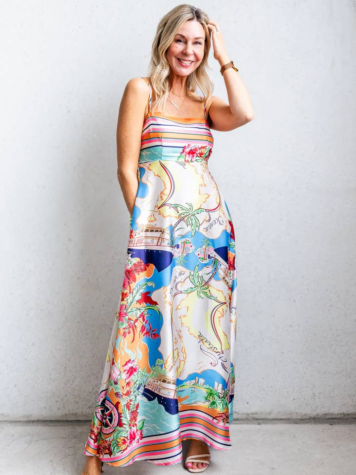 MULTICOLOR High-waisted print holiday swing halter dress for wholesale on Faire