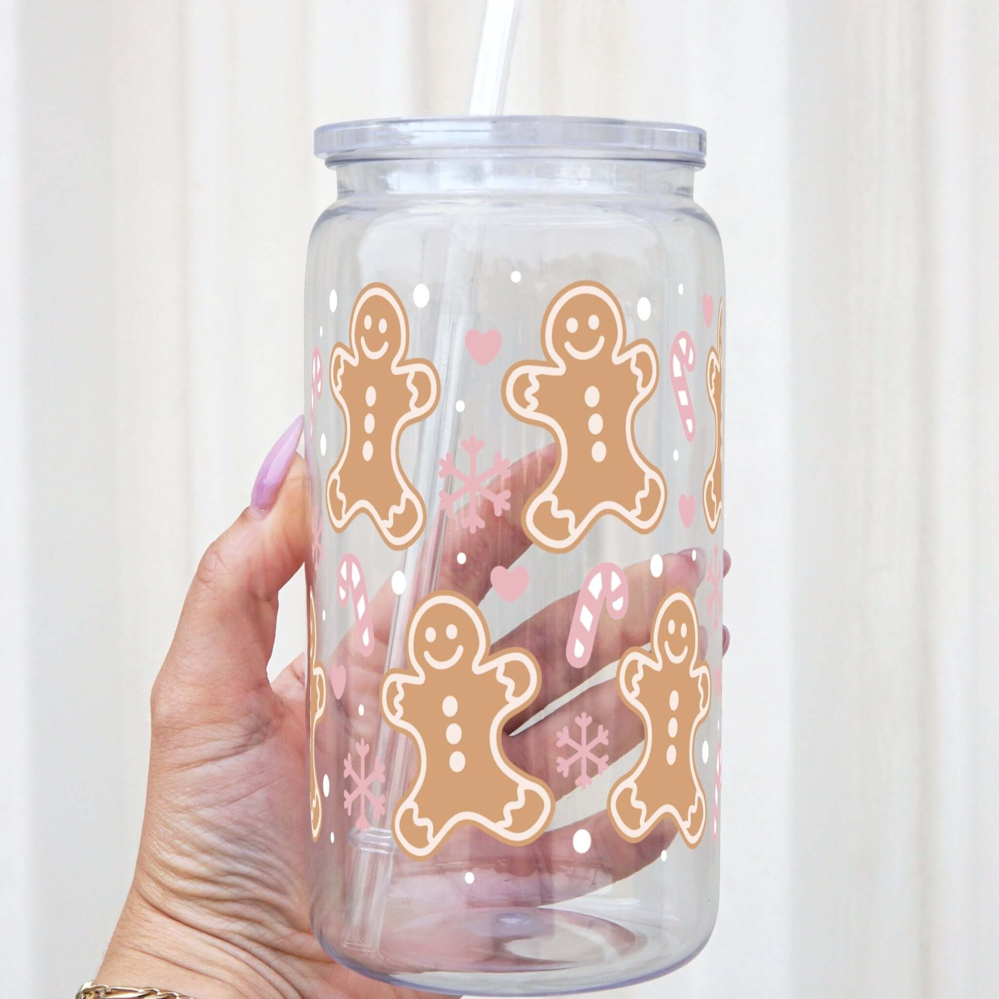 Sip-Sip Hooray! - Venta al por mayor Vaso/copa - Vaso rosa de pan de jengibre con tapa y pajilla6