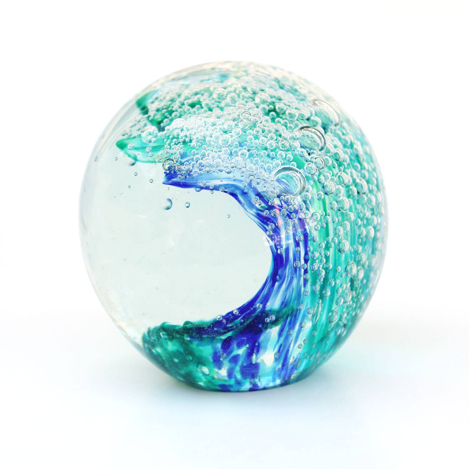California Seashell Company - Wholesale Decorative Tabletop Object - Small Blue-Green Wave - Blown Glass Globe1