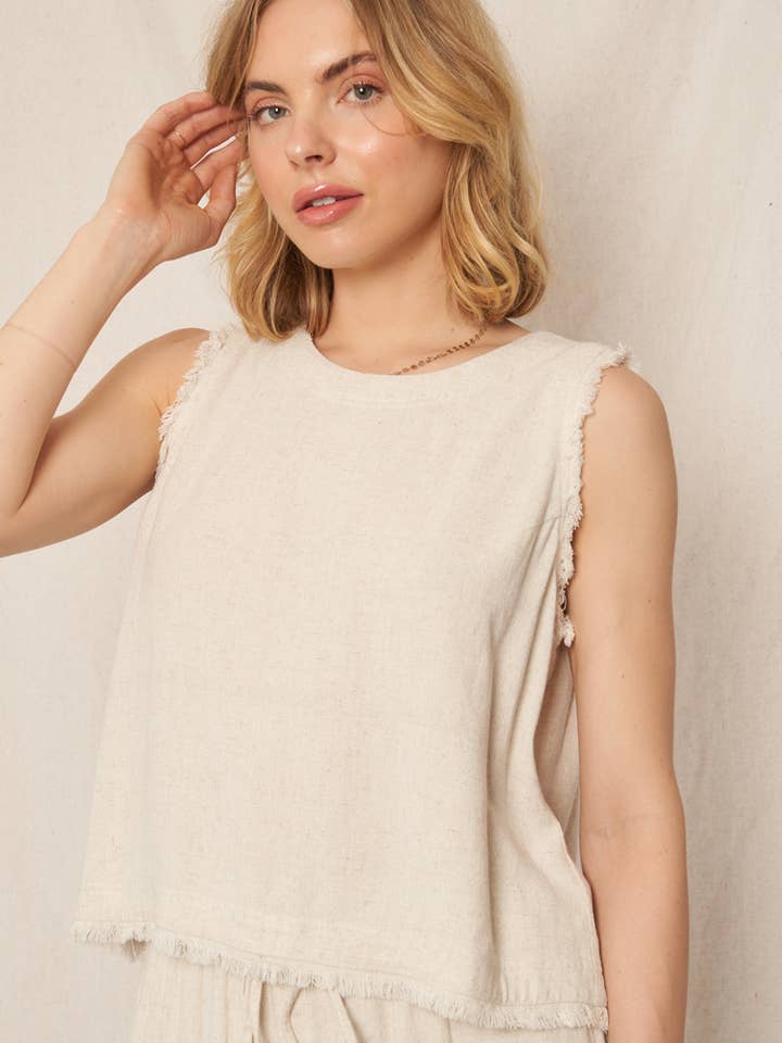 En Crème - Wholesale Blouse - Women's - Back Button Detail Sleeveless Top