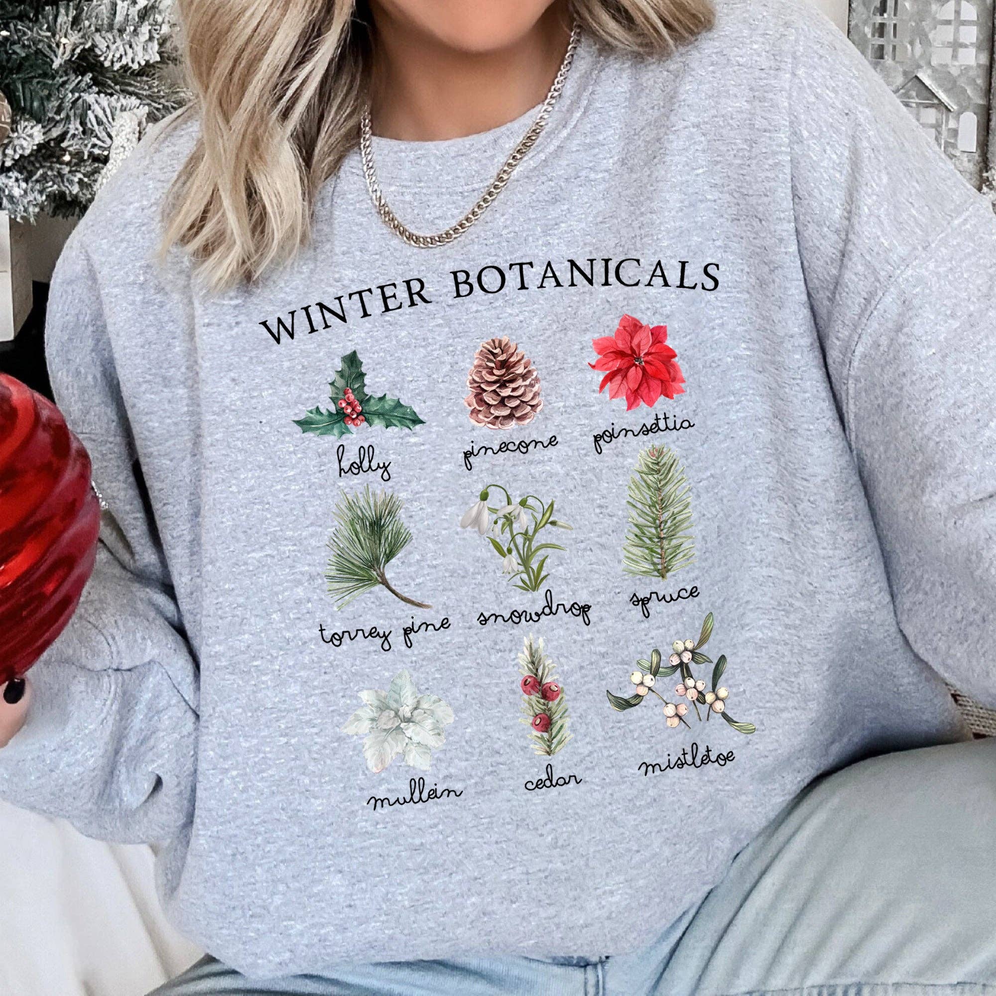 Refinery Number One LLC – wholesale Sweatshirt med tryck - Dam – Vinterbotanik, järnek, julstjärna jultröja3