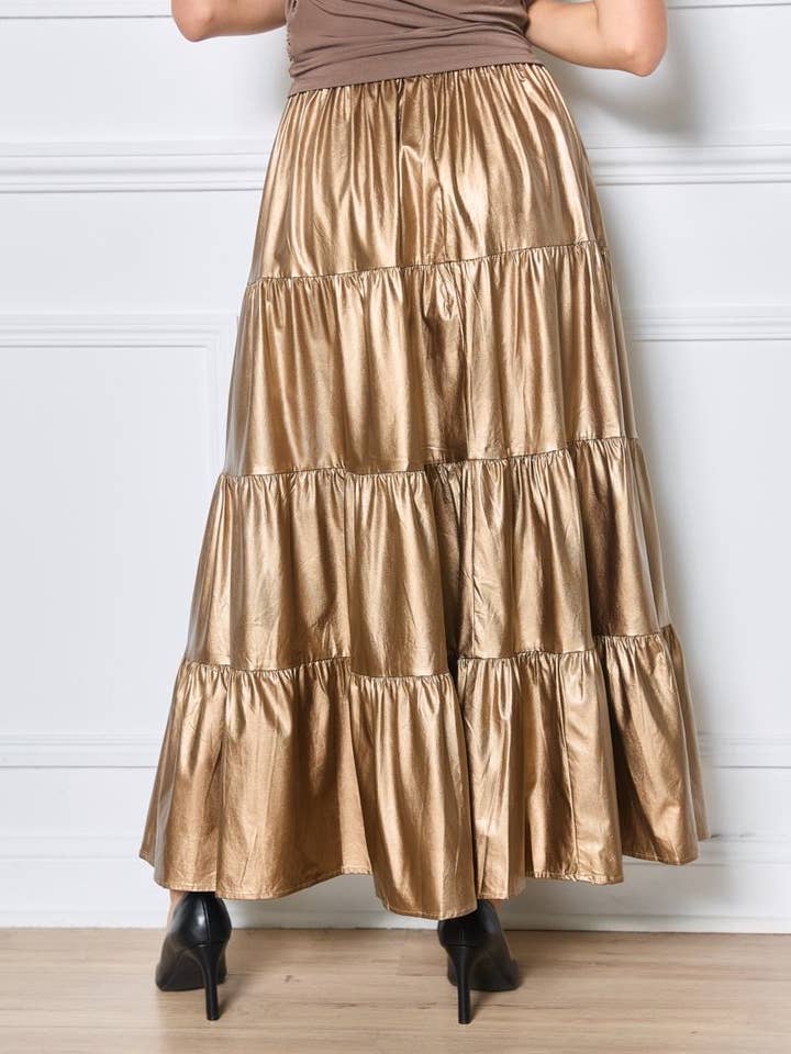 Gold faux leather mid-length skirt - Orice for wholesale on Faire2