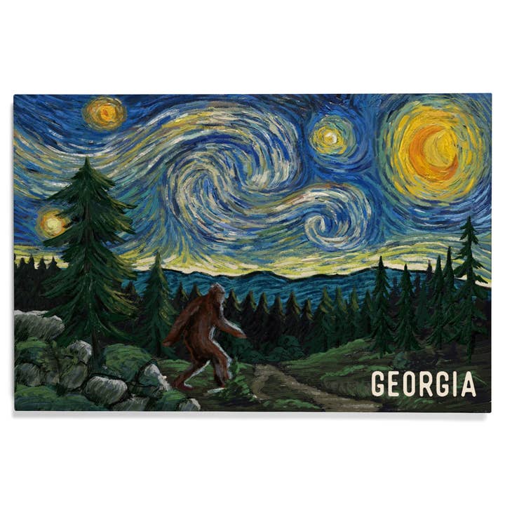 PREMIUM WOOD SIGN Georgia, Van Gogh Starry Night, Bigfoot for wholesale by Lantern Press