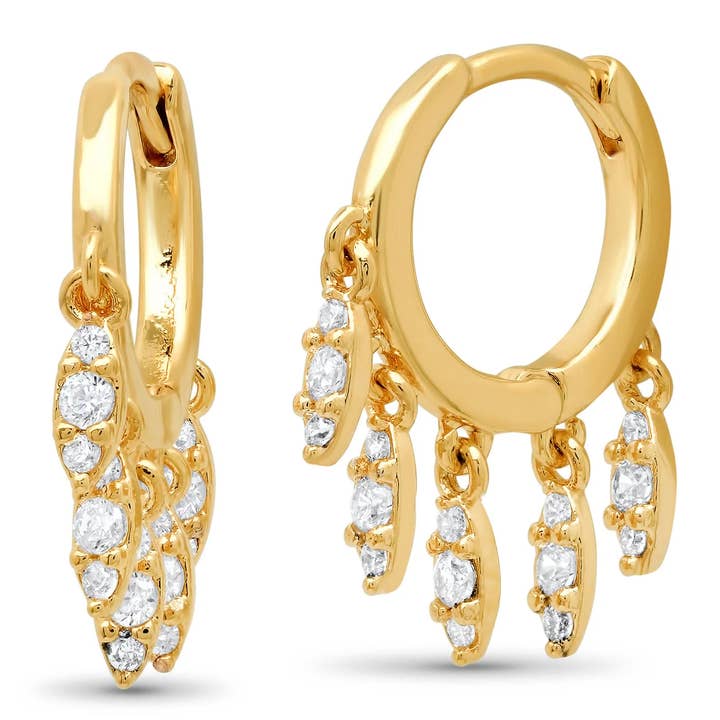 Gold Huggies with CZ Drop Dangles for wholesale by Tai Jewelry
