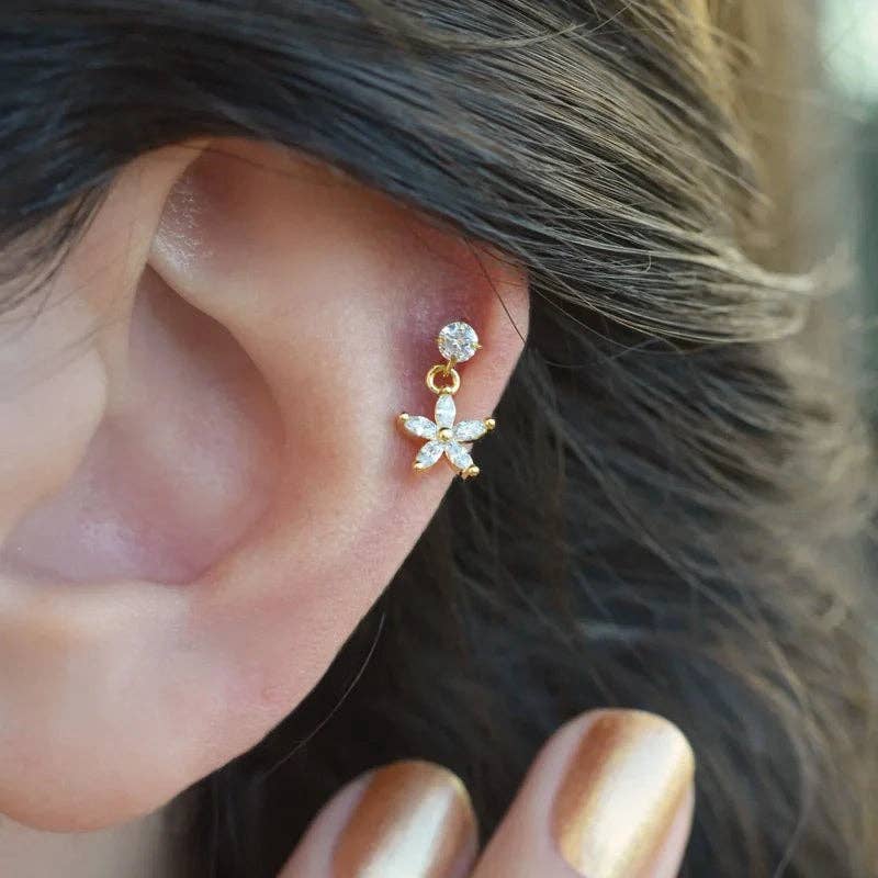 StockJWL – wholesale Single earring – Flower Wobbly Piercing for Helix and Cartilage - Available in Gold and Silver0