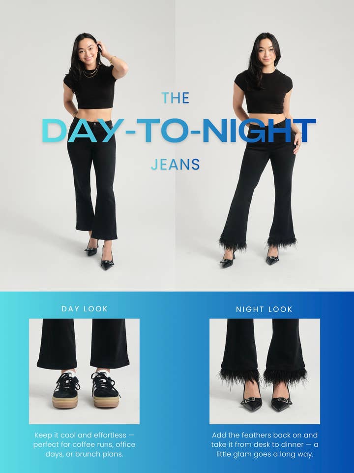 27" Mini-Boot-Jeans mit abnehmbarem gefiedertem Fell - SCHWARZ für den Großhandel von 1822 Denim