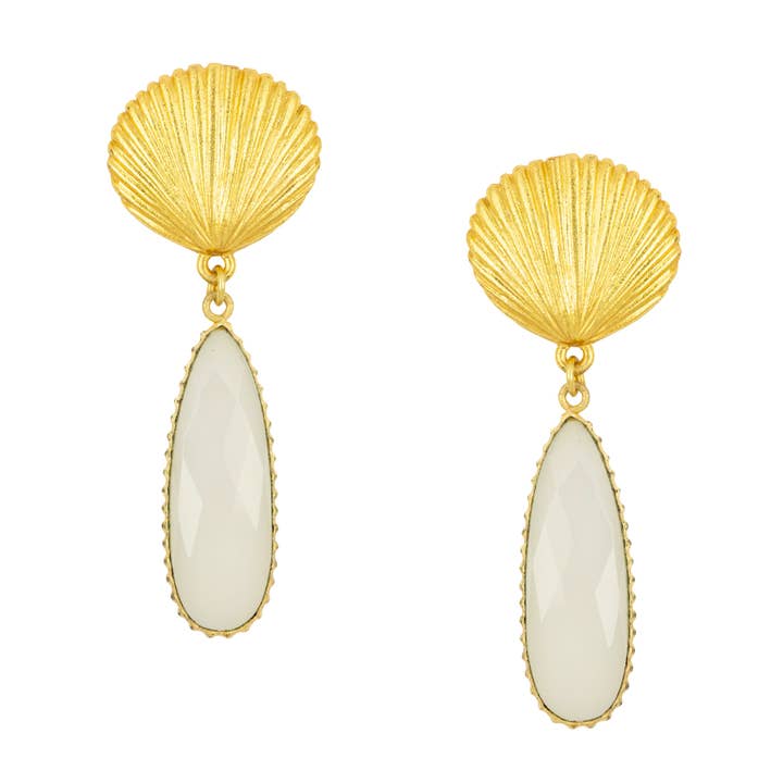 Tria Shell White Earrings for wholesale by Ashiana London