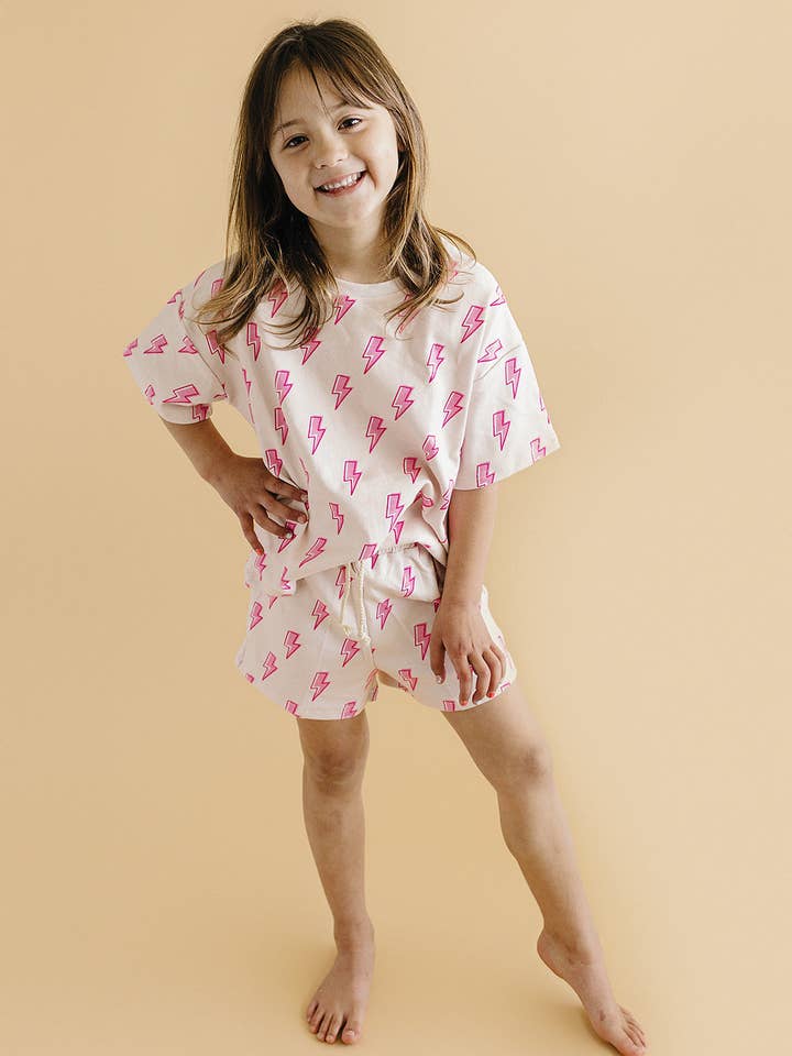 Shorts Set | Pink Bolts for wholesale by Lucky Panda Kids