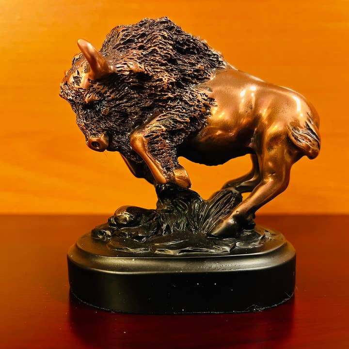 Small Bronze Finish Buffalo Sculpture on Base, 3.50"Hx3.25"W for wholesale by KSR Designs