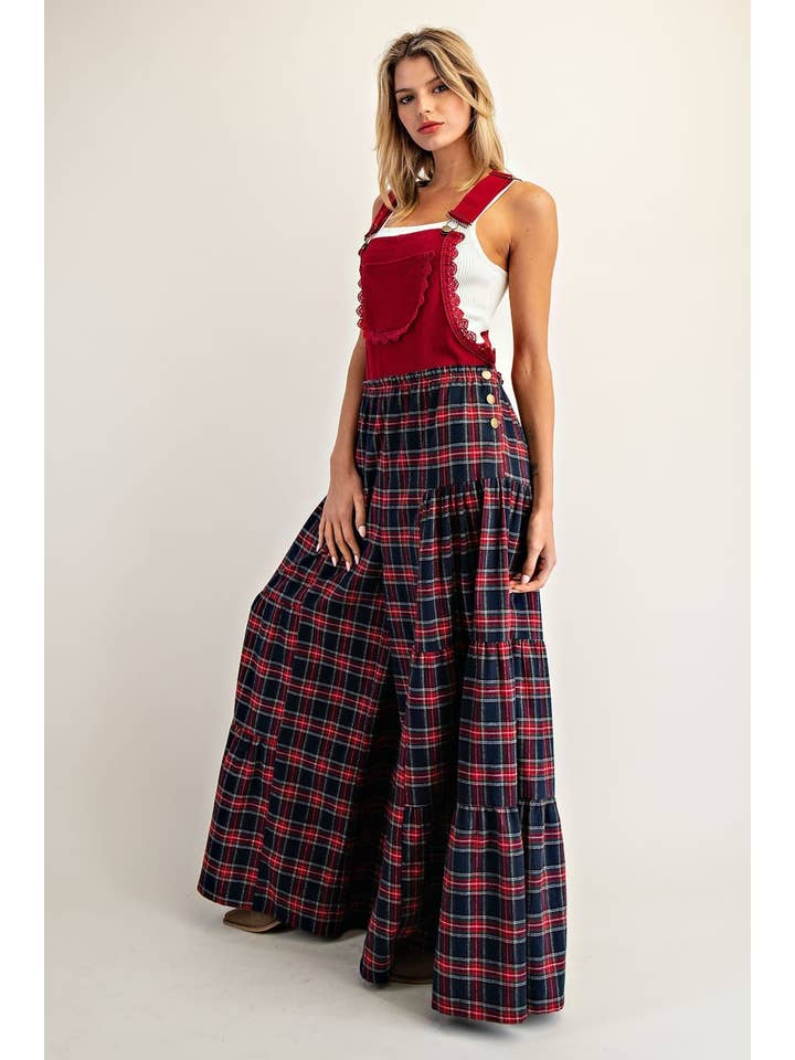 Peace Love Line - Vente Combinaison – femme - PL8626 - COMBINAISON À JAMBES LARGES AVEC DENTELLE CONTRASTANTE ET MOTIF À CARREAUX1