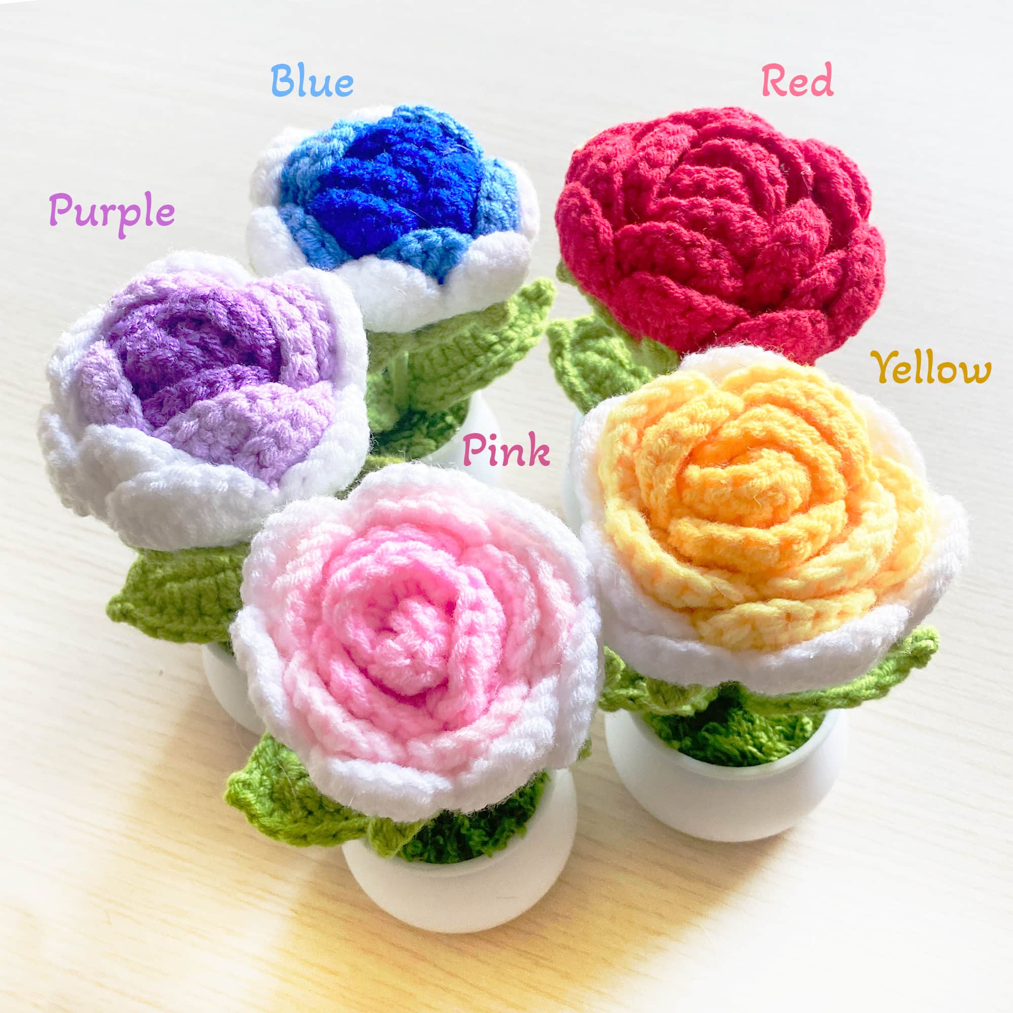 PinkLadyWorkshop – wholesale Konstgjorda blommor – Handgjord färdig virkad liten rosa rosenkruka3