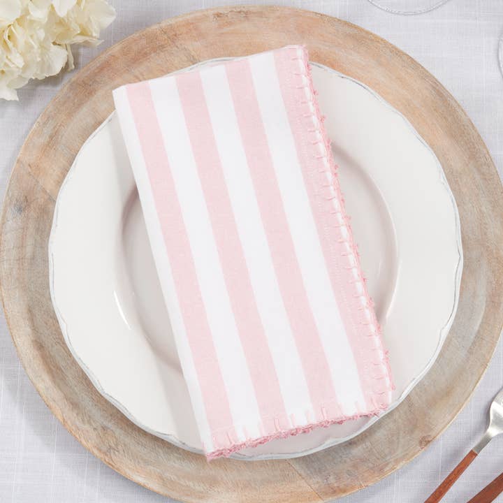 White & Pink Striped Whipstitch Cotton 20" Cloth Napkin for wholesale by Fennco Styles