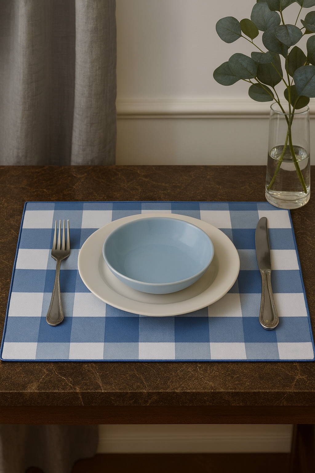 Fennco Styles - Wholesale Placemat - Indigo-White Reversible Buffalo Plaid Placemat - 14"x 20"0