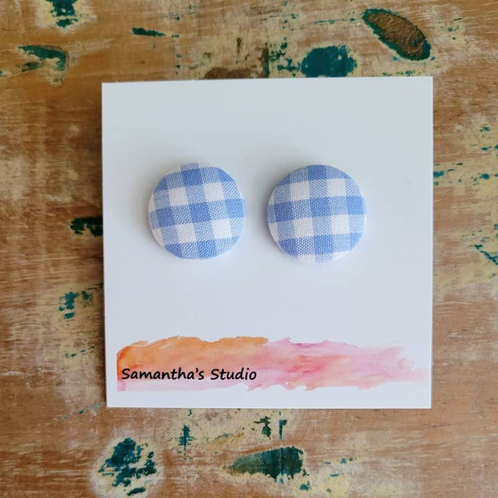 Samantha's Studio - Wholesale Stud/Post Earrings - Gingham Country Button stud earrings - Lights