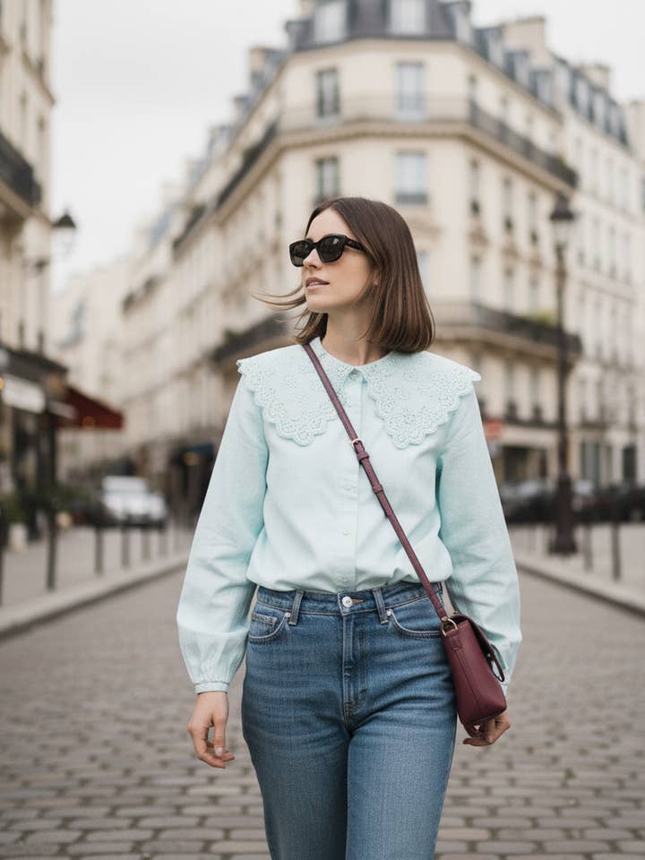 C17227 POPLIN SHIRT WITH PETER PAN COLLAR for wholesale by Joyna