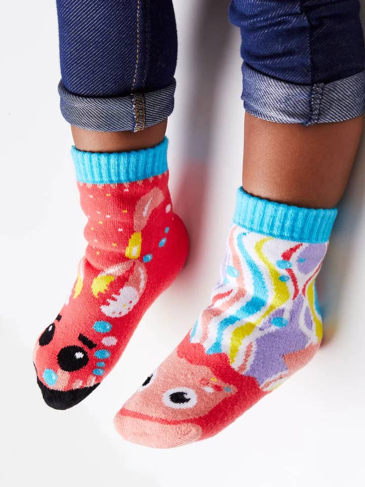 Crab & Jellyfish Mismatched Animals Grippy Socks for Kids for wholesale by Pals Socks