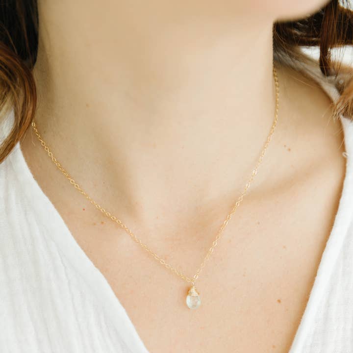 Prehnite Teardrop Necklace Neon Green Gemstone Pendant for wholesale by Seaflowerjewelry