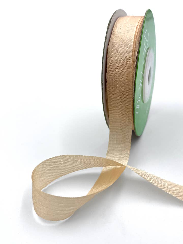 1/2" Peach Champagne Hand-Dyed Woven 100% Silk Ribbon for wholesale by May Arts Ribbon