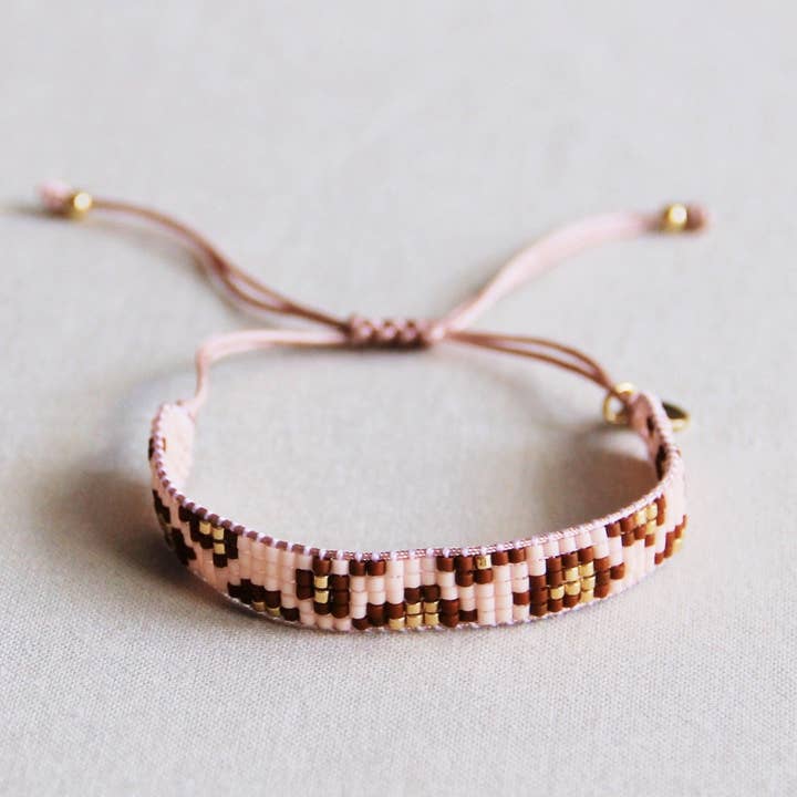 Bazou – wholesale Woven/braided bracelet – Weaving bracelet with leopard print - cognac/peach