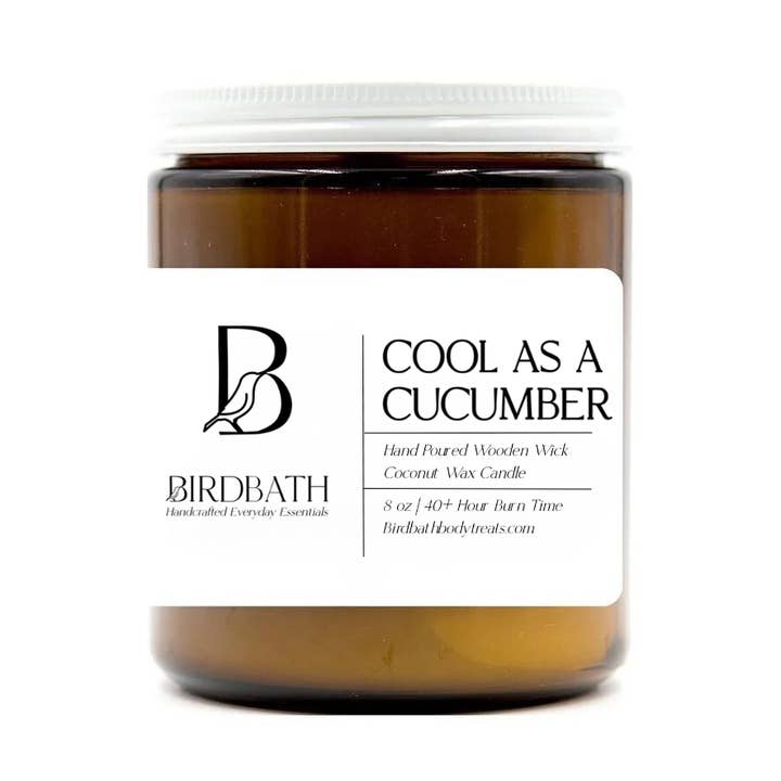 Birdbath - Wholesale Jar/Filled Candle - Cool As A Cucumber Coconut Wax Candle With Wooden Wick - 8oz0