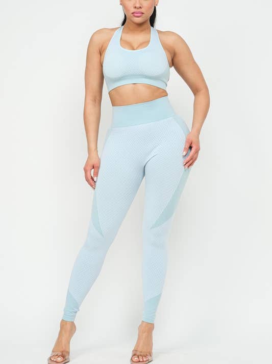 Ensemble soutien-gorge et legging sans coutures à dos croisé pour la vente par Boswell