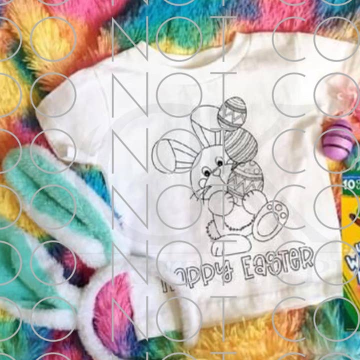 Vrolijk Pasen Konijn met Eieren kleurplaat Enkel Kleur (Jeugd) voor wholesale door Heat Transfer Hub