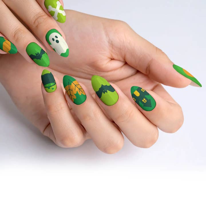 Ghoul Green Glamour Halloween Kunstige Negle for engroshandel hos FYNE BODY