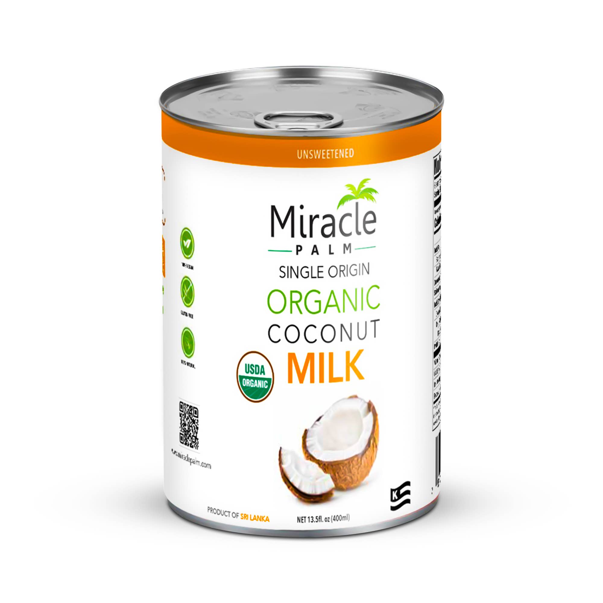 Miracle Palm - Wholesale Non-Dairy Milk - Organic Coconut Milk 18% Fat Unsweetened 13.5 Oz Can 6 pack