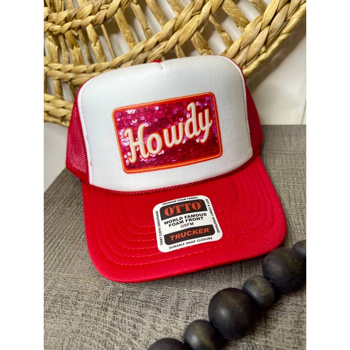 Rouge et Blanc Chapeau Trucker Faux Sequin Howdy en vente sur Faire