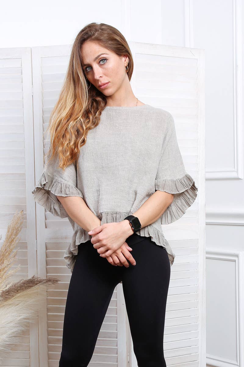 Happy look - Wholesale Blouse - Women's - Washed cotton top with ruffle detail15