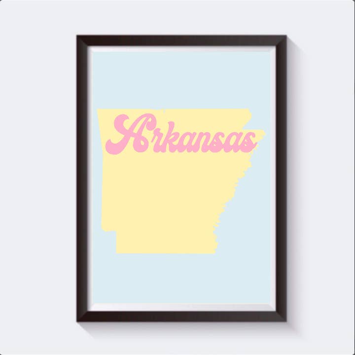 Arkansas Retro Kort Travel Print - Fås i 6 størrelser for engroshandel hos 2 Sisters
