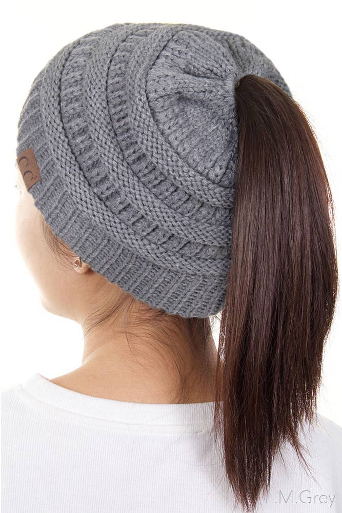 Hana - Wholesale Beanie - Women's - C.C Solid Color Ponytail Messy Bun Beanie12