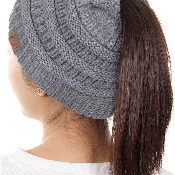 Hana - Wholesale Beanie – Women's - C.C Solid Color Ponytail Messy Bun Beanie12