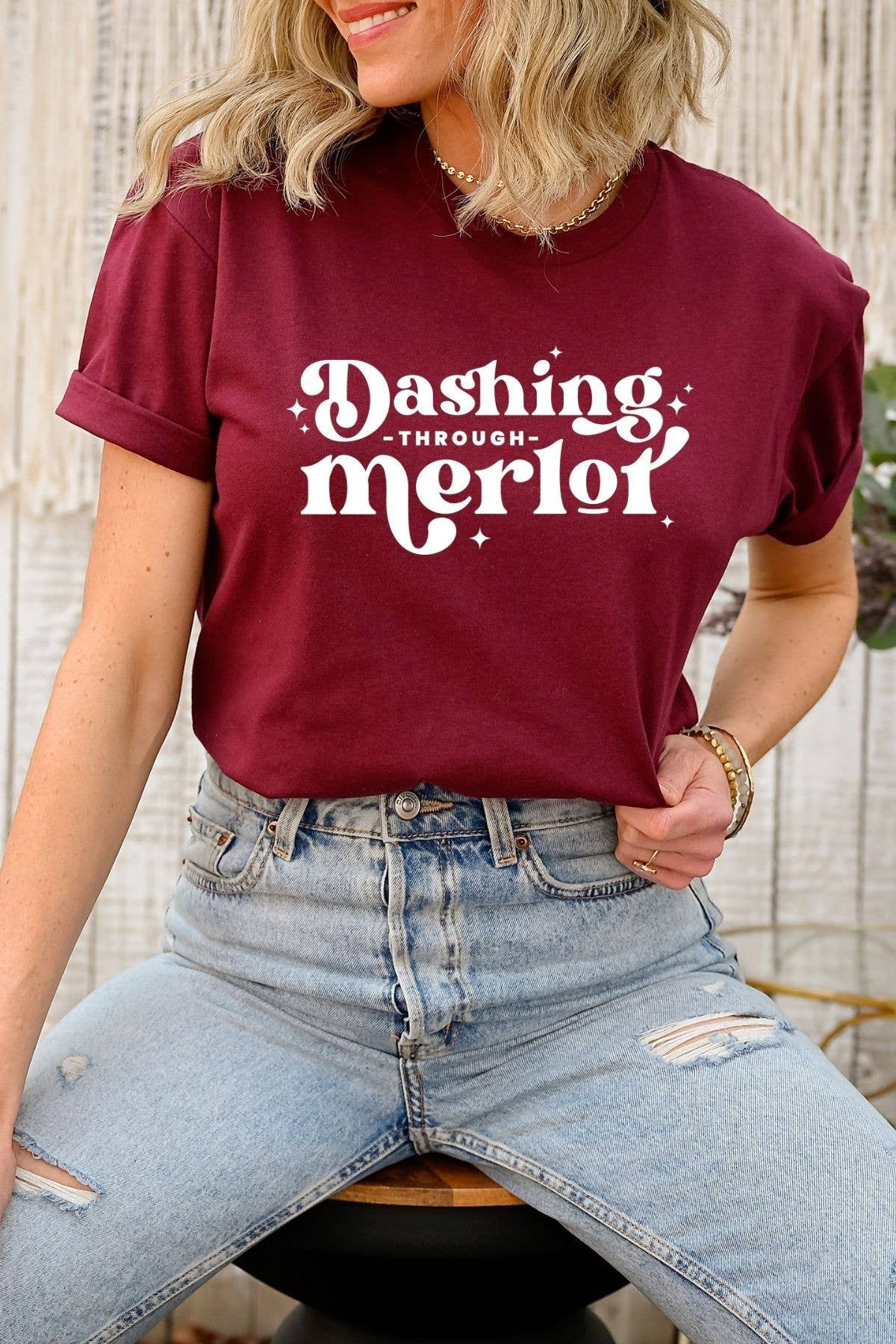 Bella Me - Wholesale Screen Printed T-Shirt - Women's - Dashing Through Merlot Graphic Tee