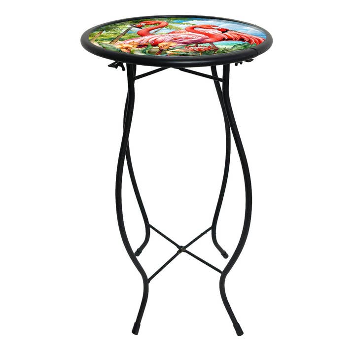 Flamingo Pair Cast Iron/Glass Plant Stand for wholesale by Briarwood Lane
