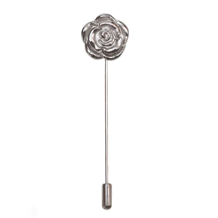Metallic Rose Lapel Pin, Sølv for engroshandel hos Mrlapel