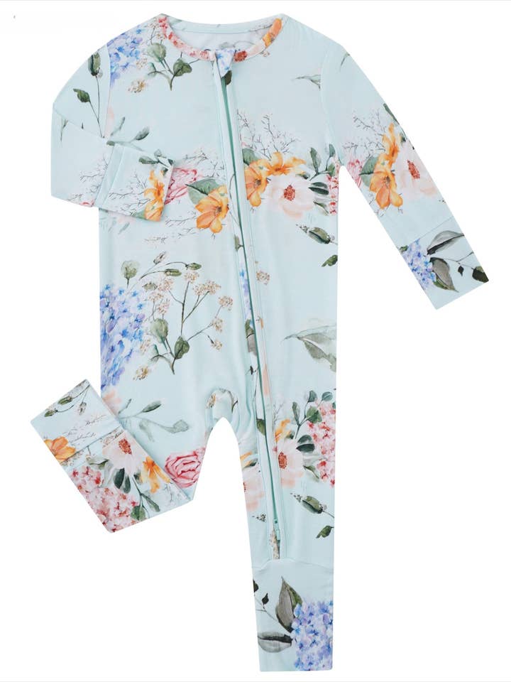 PoshTOT Hydrangea Bamboo Baby Convertible Zippy Romper for wholesale by Charlie's Project Kids
