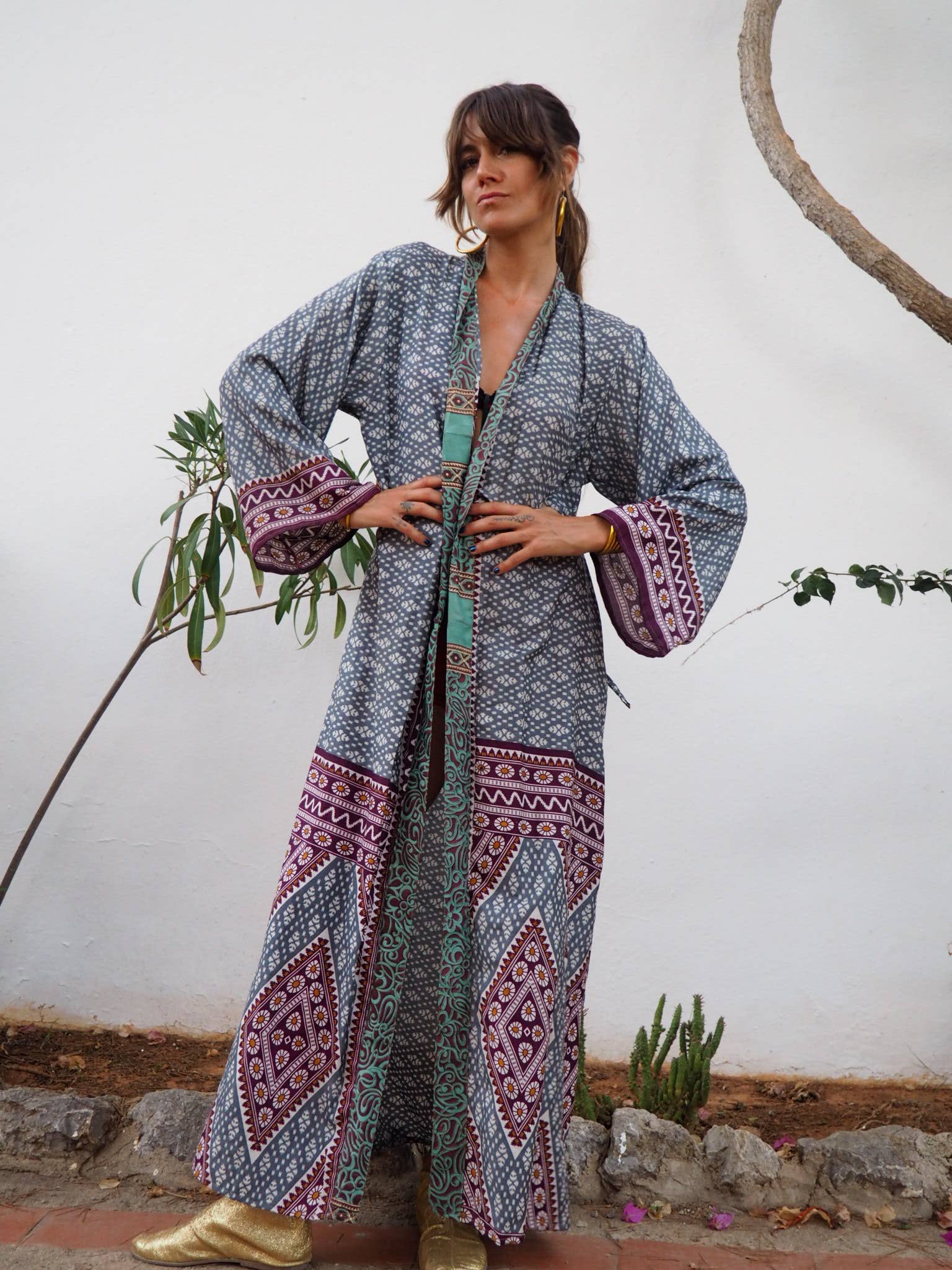 Vagabond Ibiza - Wholesale Kimono - Women's - The Kardash Kimono Long – Up-cycled Vintage Sari Kimono 14