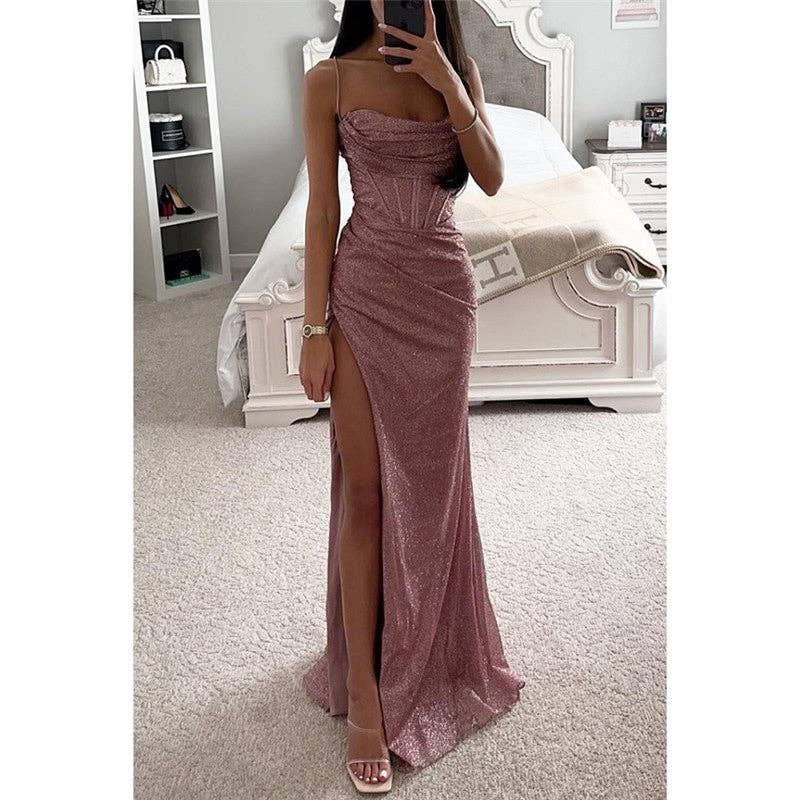 UZ Wholesale Store – wholesale Gown – Women's – Stylish Spaghetti Strap Maxi Dress With Side Slit0